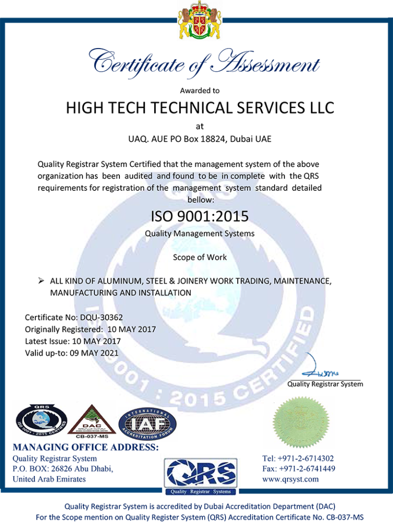 Certificate - HighTech Technical Services LLC